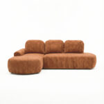 Narożnik z funkcją spania Cloud lewy L-kształtny z pojemnikiem na pościel miedziany plusz