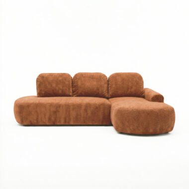 Narożnik z funkcją spania Cloud prawy L-kształtny z pojemnikiem na pościel miedziany plusz