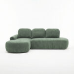 Narożnik z funkcją spania Cloud lewy L-kształtny z pojemnikiem na pościel zielony plusz