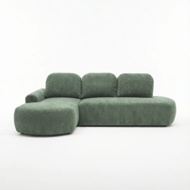 Narożnik z funkcją spania Cloud lewy L-kształtny z pojemnikiem na pościel zielony plusz