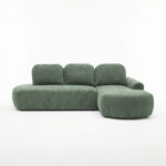 Narożnik z funkcją spania Cloud prawy L-kształtny z pojemnikiem na pościel zielony plusz