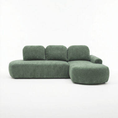 Narożnik z funkcją spania Cloud prawy L-kształtny z pojemnikiem na pościel zielony plusz