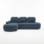 Narożnik z funkcją spania Cloud lewy L-kształtny z pojemnikiem na pościel granatowy plusz