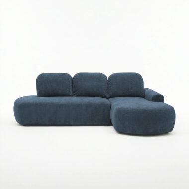 Narożnik z funkcją spania Cloud prawy L-kształtny z pojemnikiem na pościel granatowy plusz