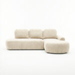 Narożnik z funkcją spania Cloud prawy L-kształtny z pojemnikiem na pościel kremowy plusz