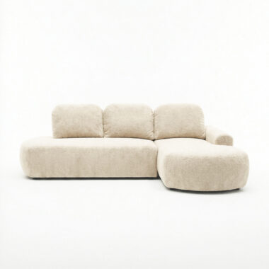 Narożnik z funkcją spania Cloud prawy L-kształtny z pojemnikiem na pościel kremowy plusz