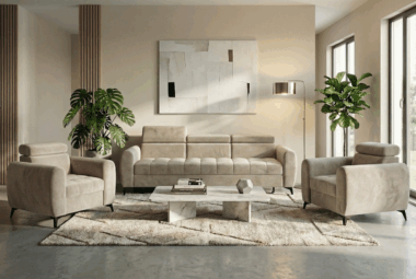 Komplet wypoczynkowy Bjorn jasnobeżowy welur