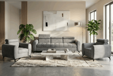 Komplet wypoczynkowy Bjorn szary welur