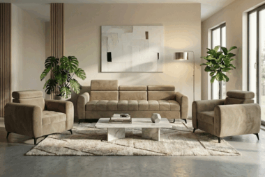 Komplet wypoczynkowy Bjorn jasnobrązowy welur