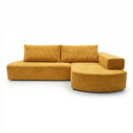 Narożnik piankowy Linea prawostronny z funkcją spania musztardowy sztruks