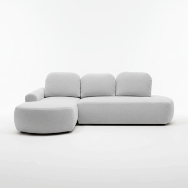 Narożnik z funkcją spania Ovo lewy L-kształtny z pojemnikiem na pościel jasnoszary plusz