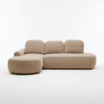 Narożnik z funkcją spania Ovo lewy L-kształtny z pojemnikiem na pościel beżowy plusz