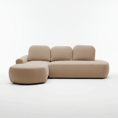 Narożnik z funkcją spania Ovo lewy L-kształtny z pojemnikiem na pościel beżowy plusz