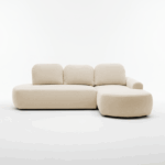 Narożnik z funkcją spania Cloud prawy L-kształtny z pojemnikiem na pościel kremowy plusz