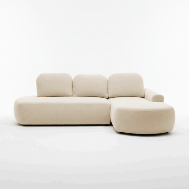 Narożnik z funkcją spania Cloud prawy L-kształtny z pojemnikiem na pościel kremowy plusz