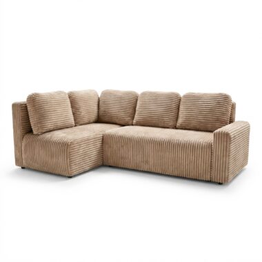 Narożnik z funkcją spania Nesso L lewy z pojemnikiem na pościel beżowy sztruks