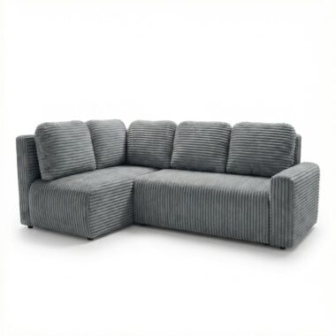 Narożnik z funkcją spania Nesso L lewy z pojemnikiem na pościel ciemnoszary sztruks