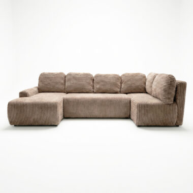 Narożnik z funkcją spania Nesso UL prawy z pojemnikiem na pościel beżowy sztruks