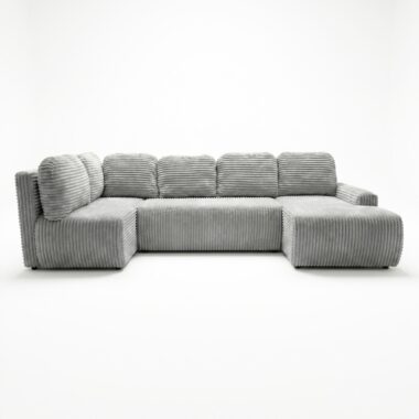 Narożnik z funkcją spania Nesso UL lewy z pojemnikiem na pościel jasnoszary sztruks