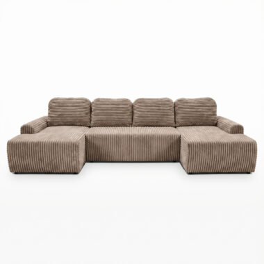 Narożnik z funkcją spania Nesso U-kształtny z pojemnikiem na pościel beżowy sztruks