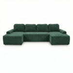 Narożnik z funkcją spania Nesso U-kształtny z pojemnikiem na pościel ciemnozielony sztruks