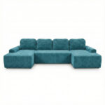 Narożnik z funkcją spania Nesso U-kształtny z pojemnikiem na pościel turkusowy sztruks