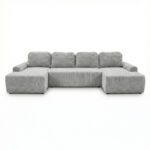 Narożnik z funkcją spania Nesso U-kształtny z pojemnikiem na pościel jasnoszary sztruks