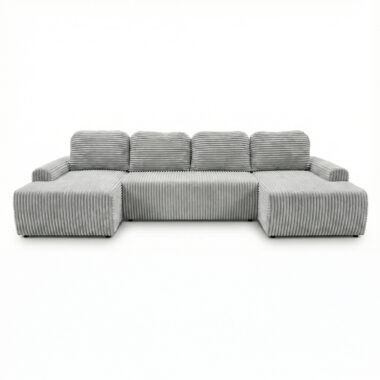 Narożnik z funkcją spania Nesso U-kształtny z pojemnikiem na pościel jasnoszary sztruks