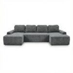 Narożnik z funkcją spania Nesso U-kształtny z pojemnikiem na pościel ciemnoszary sztruks