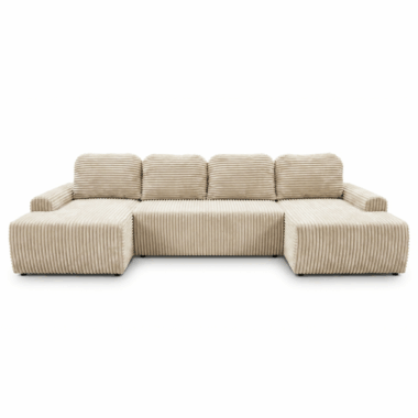 Narożnik z funkcją spania Nesso U-kształtny z pojemnikiem na pościel kremowy sztruks