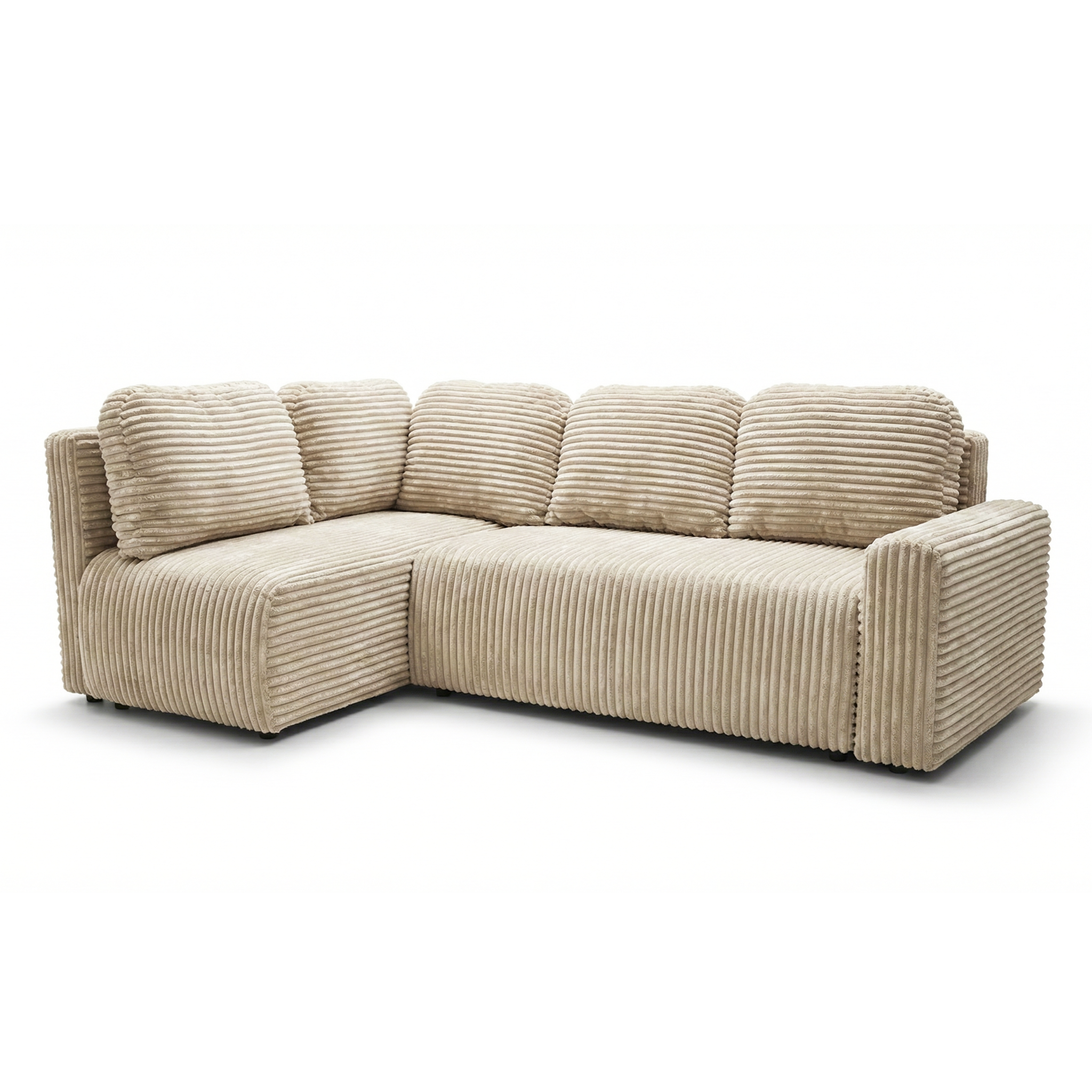 Narożnik z funkcją spania Nesso L lewy z pojemnikiem na pościel kremowy sztruks