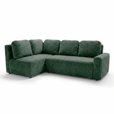 Narożnik z funkcją spania Nesso L lewy z pojemnikiem na pościel ciemnozielony sztruks