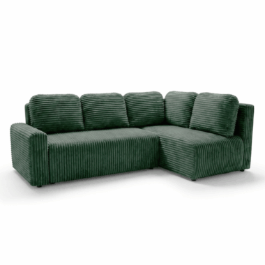 Narożnik z funkcją spania Nesso L prawy z pojemnikiem na pościel ciemnozielony sztruks