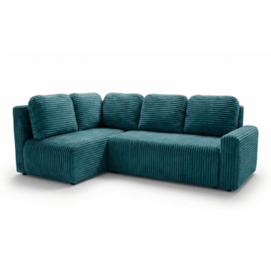 Narożnik z funkcją spania Nesso L lewy z pojemnikiem na pościel turkusowy sztruks