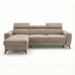 Narożnik z funkcją spania Velaro uniwersalny L-kształtny z pojemnikiem na pościel ciemnobeżowy welur