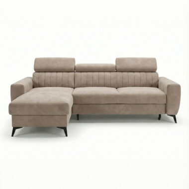 Narożnik z funkcją spania Velaro uniwersalny L-kształtny z pojemnikiem na pościel ciemnobeżowy welur