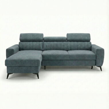 Narożnik z funkcją spania Velaro uniwersalny L-kształtny z pojemnikiem na pościel morski welur