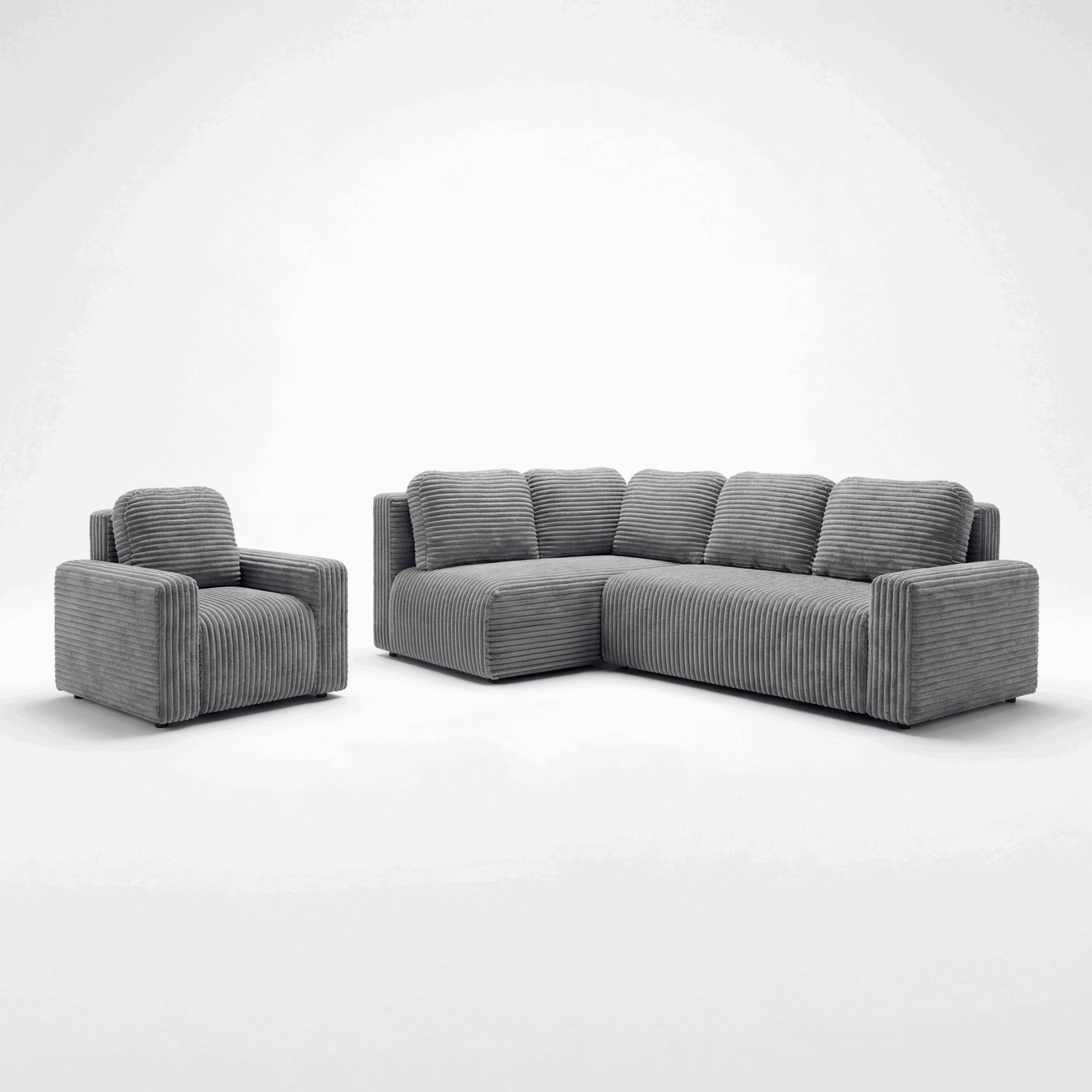 Zestaw wypoczynkowy Nesso L z narożnikiem lewostronnym i fotelem ciemnoszary sztruks