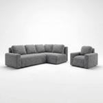 Zestaw wypoczynkowy Nesso L z narożnikiem prawostronnym i fotelem ciemnoszary sztruks