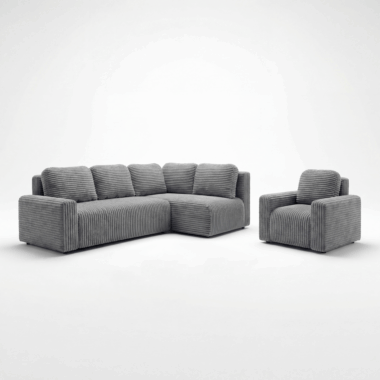 Zestaw wypoczynkowy Nesso L z narożnikiem prawostronnym i fotelem ciemnoszary sztruks