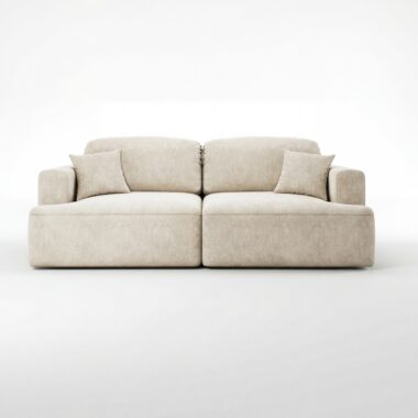 Kanapa z funkcją spania Sunny z pojemnikiem na pościel beżowy welur