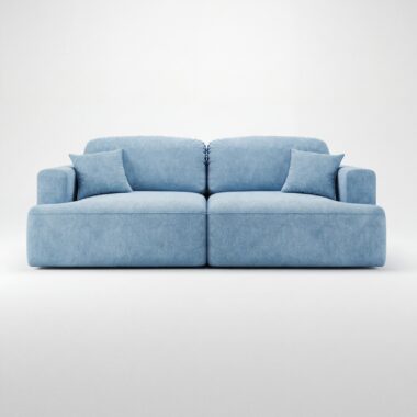 Kanapa z funkcją spania Sunny z pojemnikiem na pościel jasnoniebieski welur