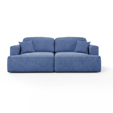 Kanapa z funkcją spania Sunny z pojemnikiem na pościel niebieski welur