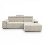 Narożnik z funkcją spania Calm prawostronny L-kształtny kremowy szenil