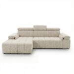 Narożnik z funkcją spania Calm lewostronny L-kształtny jasnobeżowy szenil