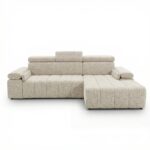 Narożnik z funkcją spania Calm prawostronny L-kształtny jasnobeżowy szenil