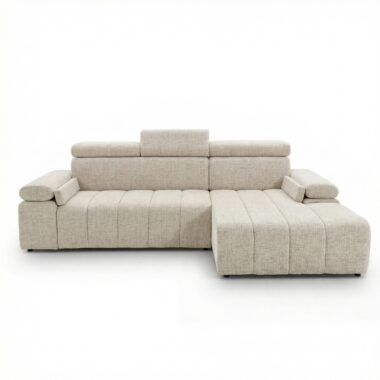 Narożnik z funkcją spania Calm prawostronny L-kształtny jasnobeżowy szenil