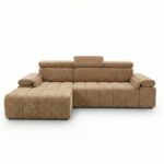 Narożnik z funkcją spania Calm lewostronny L-kształtny jasnobrązowy szenil