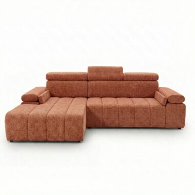 Narożnik z funkcją spania Calm lewostronny L-kształtny miedziany szenil