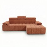 Narożnik z funkcją spania Calm prawostronny L-kształtny miedziany szenil